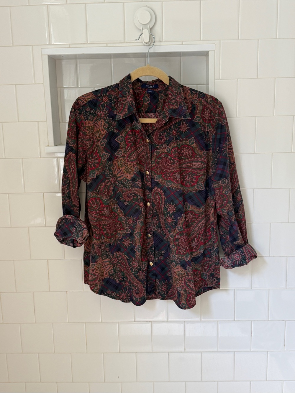 VTG Chaps Paisley Button-Up Shirt - Navy & Burgundy